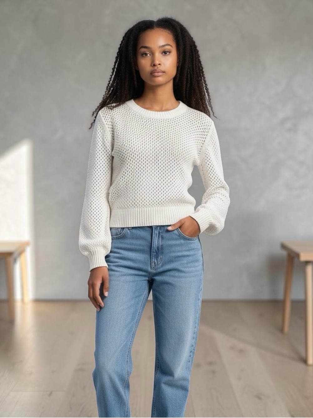 🐩 Splendid Wear it 2 Ways Open-Knit Sweater in White/Off-White | Women’s XS - Picture 5 of 7
